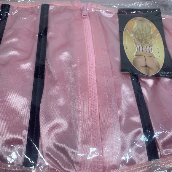Women Pink  Satin Underbust Corset 7 Til Midnight Zip up Lace up Waist Cincher M - Picture 3 of 6